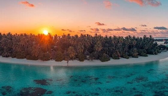 Amazing,Aerial,Beach,Landscape.,Beautiful,Maldives,Sunset,Seascape,View.,Horizon