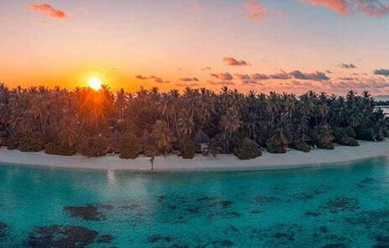 Amazing,Aerial,Beach,Landscape.,Beautiful,Maldives,Sunset,Seascape,View.,Horizon